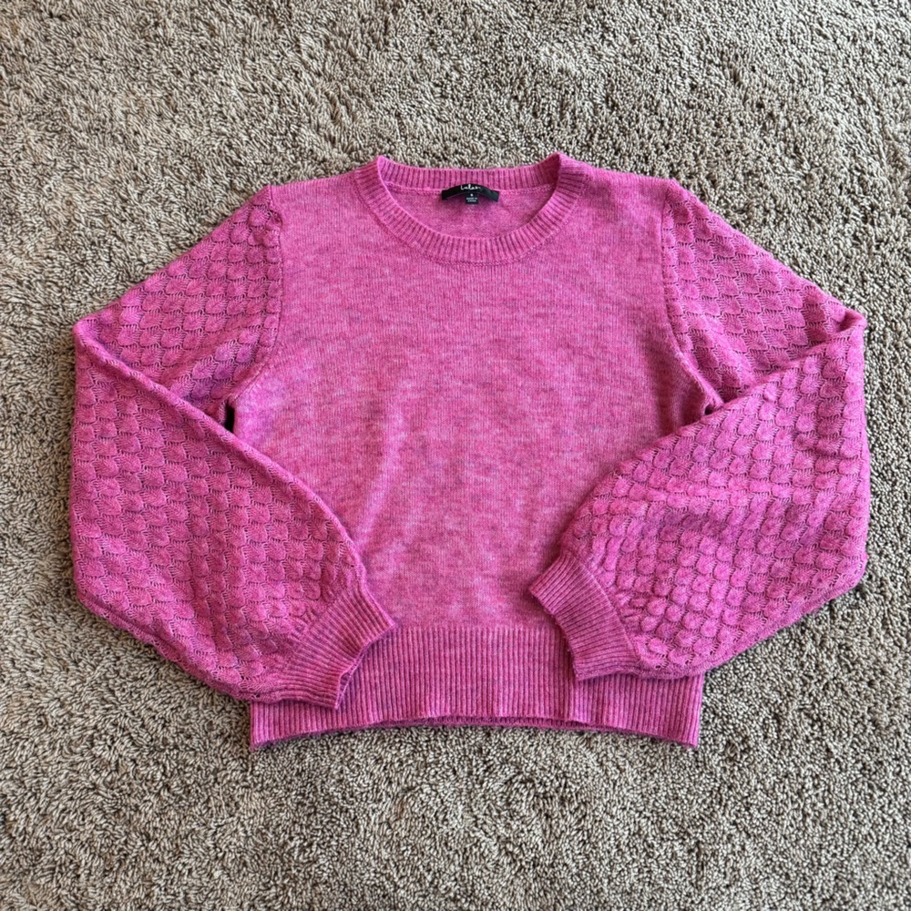 Lulus Feeling Delightful Heather Fuchsia Pointelle Knit Sweater Size Small